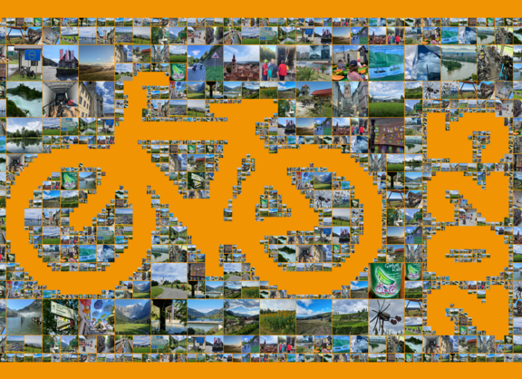 Radreisen Impression 2024 Collage mit Bilder aus 2024 mit Fahrrad Symbol und Jahreszahl 20205